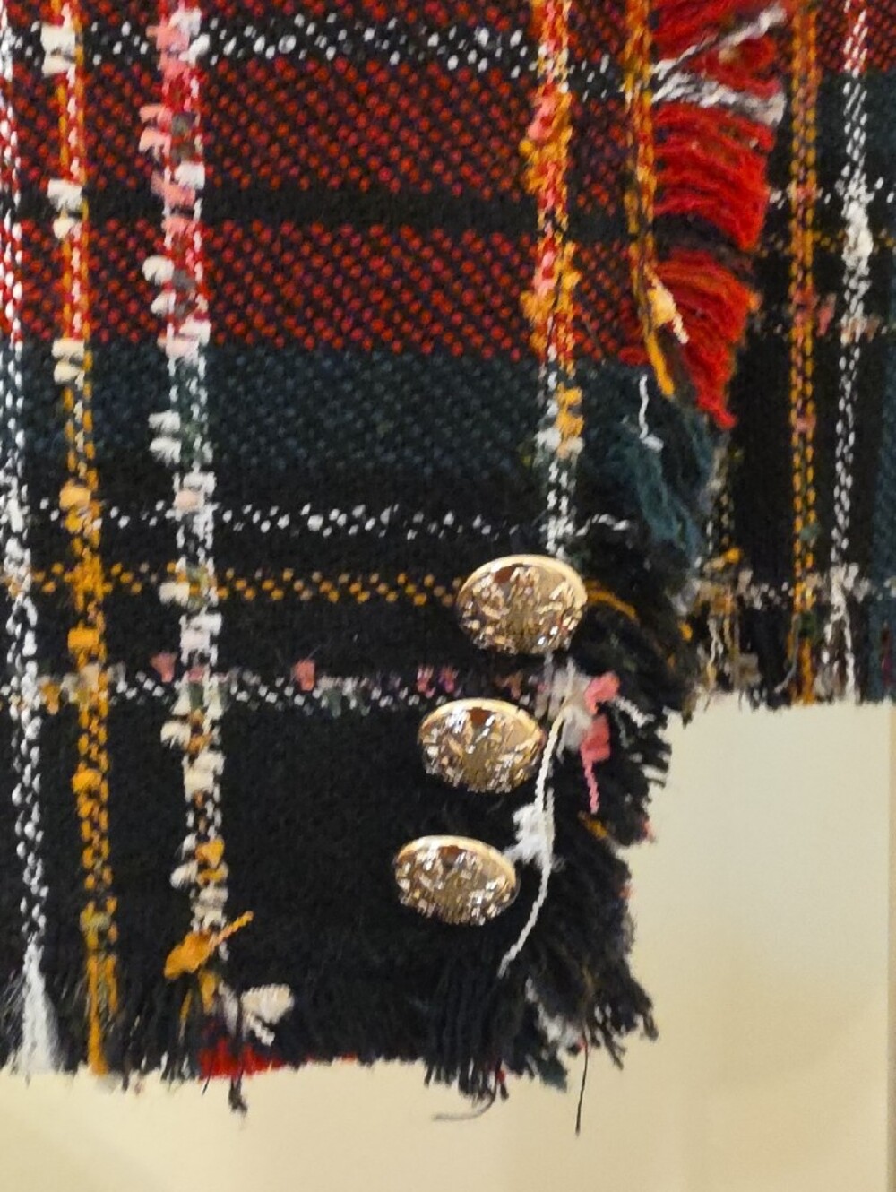 Rachel Zoe Red Black Plaid Fringed Double-Breasted Blazer - Picture 5 of 6
